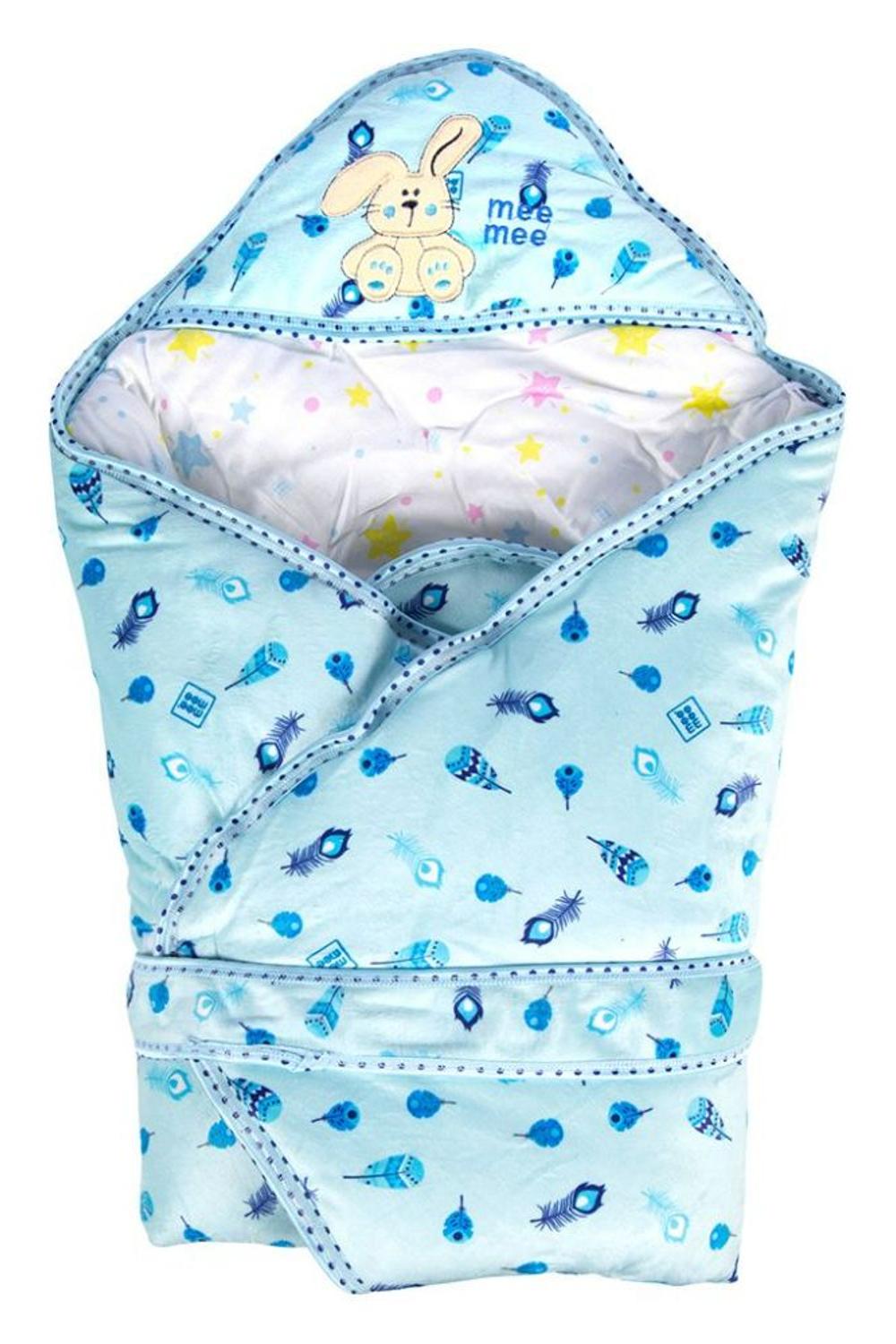 Mee Mee Baby Warm and Soft Swaddle Wrapper Hooded with Hood Double Layer for Newborn Babies (Blue)
